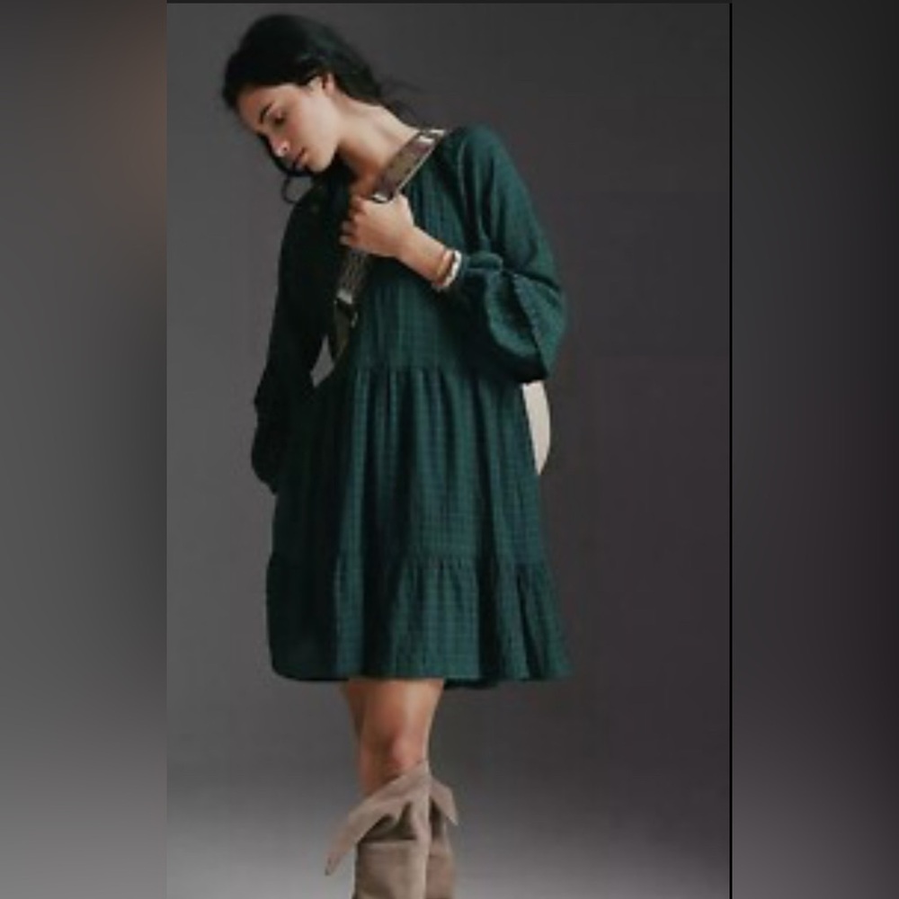 Anthropologie Dark Green Long Sleeve Dress